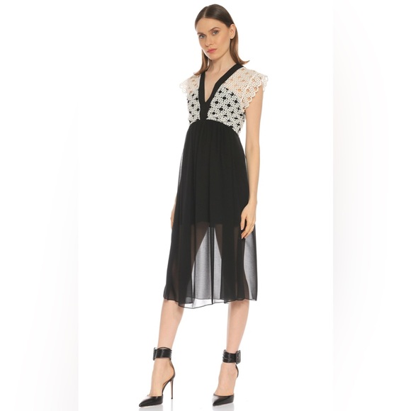 Sandro Dresses & Skirts - Sandro Paris Lace Trim Midi Dress in Black and White